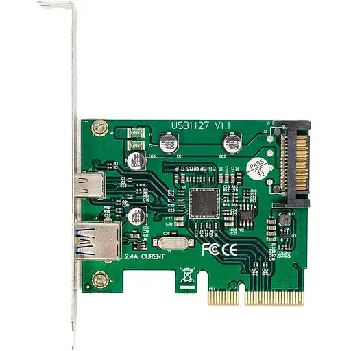 Плата расширения Frime PCI-E x1 1xUSB 3.1 Gen2 / 1xType-C чип ASM1142 питание SATA ECF-PCIEtoUSB009.LP - фото 1