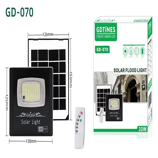 Уличный светодиодный светильник GDTimes GD-070 прожектор с солнечной панелью IP67 Черный - фото 3