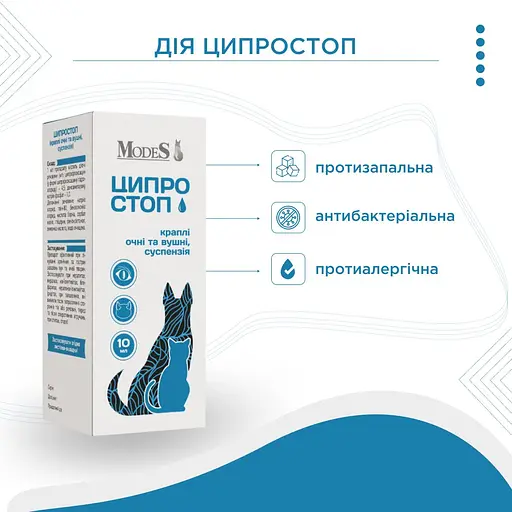 Капли глазные и ушные Ципростоп Modes для животных, суспензия 10 мл - фото 6