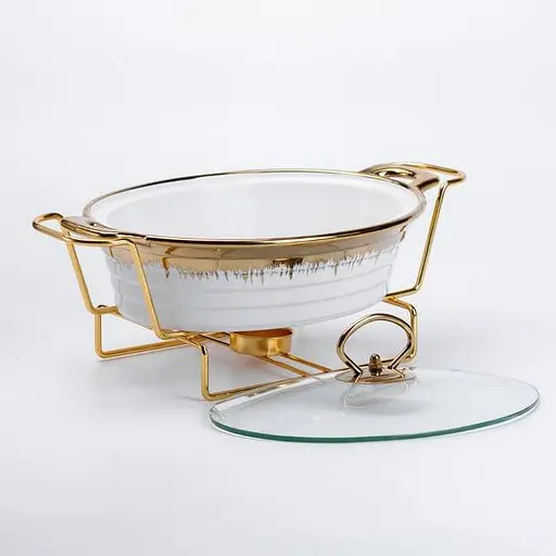 Марміт Yiwu HP1025 мармітниця з кришкою на підставці овальна 35x27x17 см Білий - фото 3