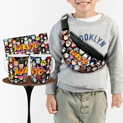 Набор: детская сумка-бананка+кружка Аниме Наруто 32х15см,бананка для мальчика через плечо на подарок (00879)