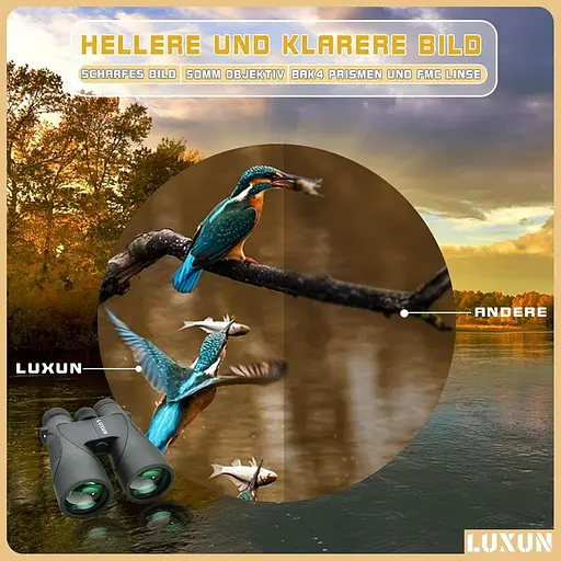 Бинокль LUXUN 12x50 HD для взрослых с чехлом для адаптера для смартфона, 20-миллиметровым охотничьим биноклем с покрытием FMC - фото 3