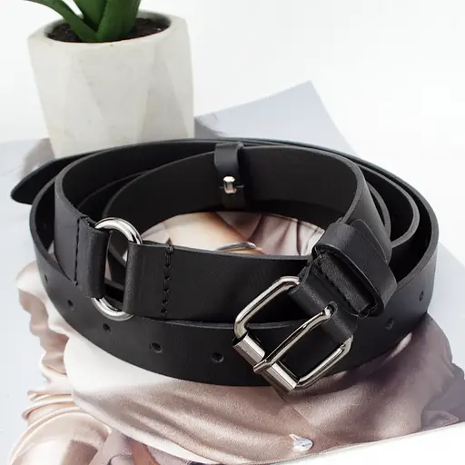 Ремінь жіночий шкіряний у два обороти SF-2501 чорний (180-250 см) - фото 3