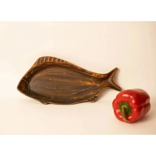 Рыбница 29х13 см керамическая (глиняная) резная коричневая