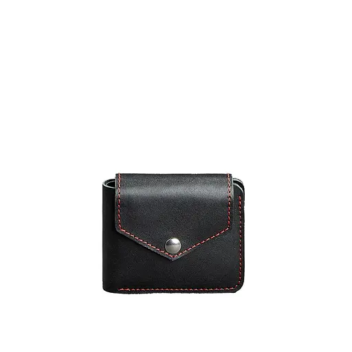 Кожаное портмоне 4.2 на черной кнопке с красной нитью - фото 7