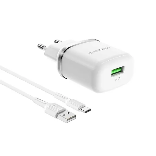Зарядное устройство для Borofone BA36A USB QC 18W белый + кабель USB to Type-C - фото 1