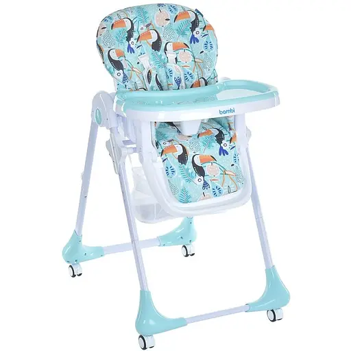 Мягкий стульчик для кормления Bambi M 3233 Toucan Mint с корзиной для игрушек