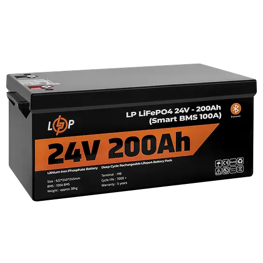 Акумулятор LP LiFePO4 24V (25,6V) - 200 Ah (5120Wh) (Smart BMS 100А) з BT пластик для ДБЖ - фото 4