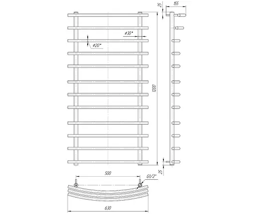 Водяна рушникосушка Mario Маріо 1200x630/500, Хром - фото 2