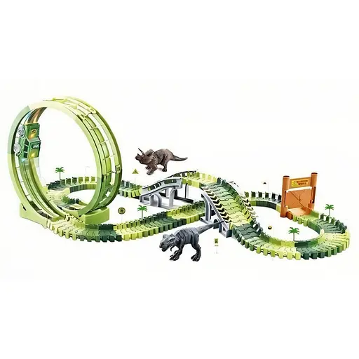 Трек CF 2253, 144 деталей с машинкой на батарейках, подсветкой, 2 фигурками динозавров