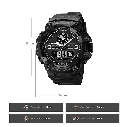 Чоловічий армійський наручний годинник Skmei 1818 Чорний - фото 6
