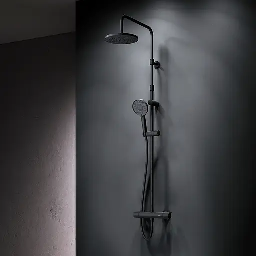 Душова система з термостатом Am.Pm X-Joy верхній душ 220 мм black F0785A422, Чорний матовий - фото 3