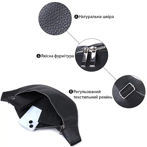 Cумка-бананка Shvigel унісекс з натуральної шкіри 26х13х2 см sum0026997 - фото 4