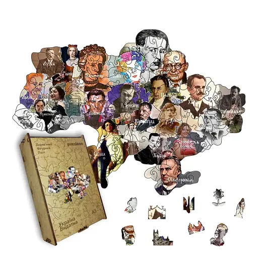 Пазл деревянный Украина Выдатна, А5, Картонная коробка 35 элементов