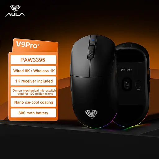 Игровая беспроводная мышка Aula V9 Pro+ / Сенсор PAW3395 / Три режима подключения / Black - фото 2