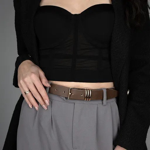 Ремінь жіночий шкіряний JK-3063 мокко із золотою пряжкою (115 см) - фото 2