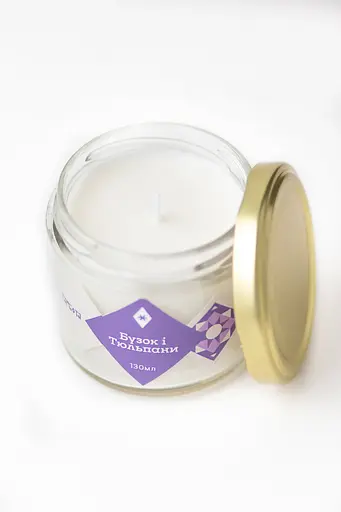 Свічка Бузок та тюльпани 130 мл 15 год Соєвий віск - фото 2