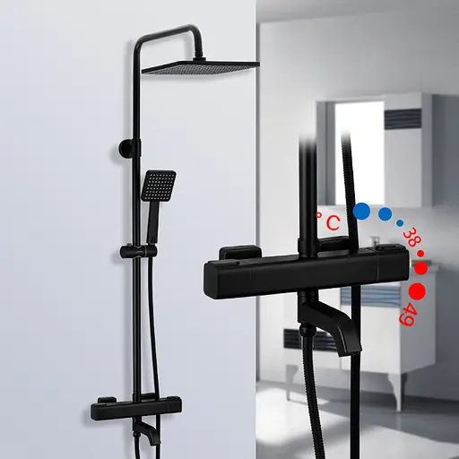 Душова система з термостатом Gappo G2491-6, вилив - перемикач на лійку, Чорний матовий - фото 2