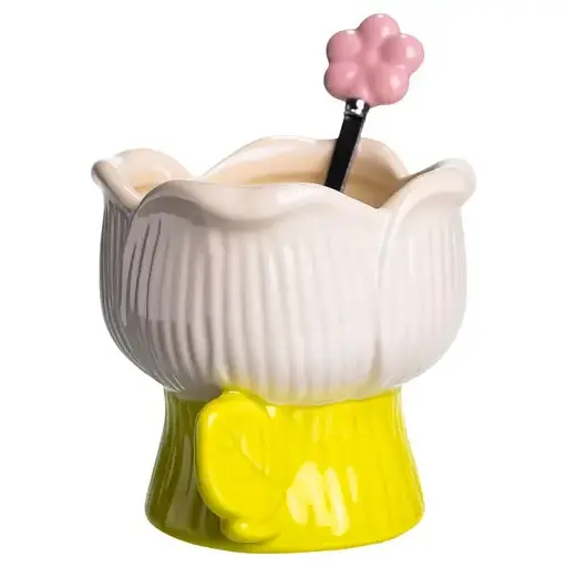 Чаша порцелянова для морозива у формі тюльпана з ложкою 300 мл, жовтий Yiwu FM-42BE - фото 3