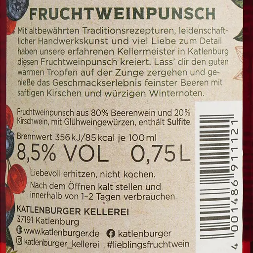Напиток на основе вина Katlenburger Пунш, 8,5%, 0,75 л (917066) - фото 6