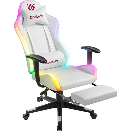 Кресло игровое Defender Watcher 60 мм Класс 4 RGB ПУ белое - фото 4