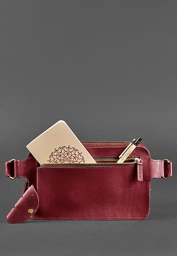 Шкіряна поясна сумка Dropbag Maxi бордова Krast - фото 5
