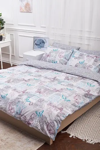 Комплект постельного белья Moon&Star евро 200х220 наволочки 2х50х70 Butterfly Gray Бязь Gold Люкс - фото 1