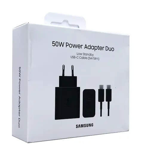 Зарядний пристрій PD Samsung 50 W 2 USB-C+(кабель Type-C -1,8 м) ORIGINAL Чорний - фото 2