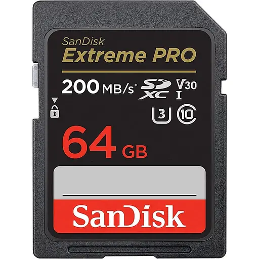 Карта памяти Sandisk 64GB SD C10 UHS-I U3 R200/W90MB/s Extreme Pro V30 (SDSDXXU-064G-GN4IN) - фото 1