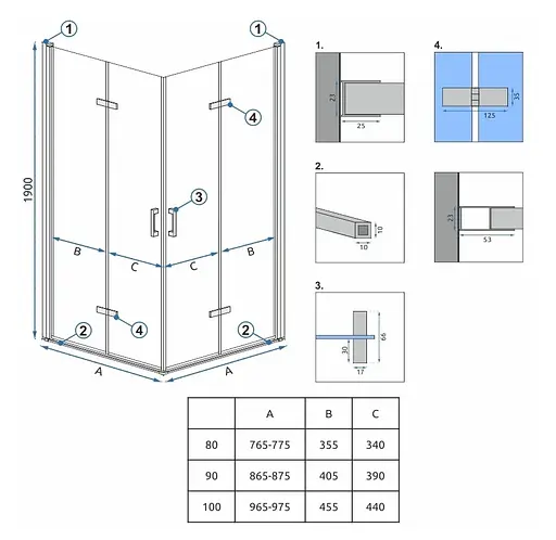 Душевая кабина Rea Molier 2 90x90 chrome REA-K8539 + REA-K8539, Универсальная, прозрачная, хром - фото 4