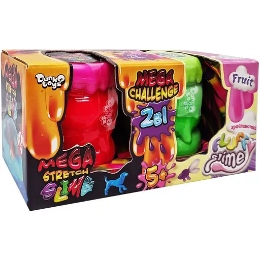 В'язка маса 2 в 1 Danko Toys Mega Stretch Slime та Fluffy Slime FLS-03-01U укр рожево-зелена