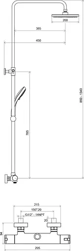 Душова система Ravak Termo 200 TE 091.00/150 X070058, Хром - фото 2