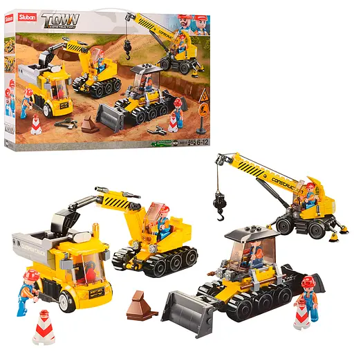 Конструктор дитячий SLUBAN Будівельна техніка, M38-B0810, 465 деталей, фігурки персонажів
