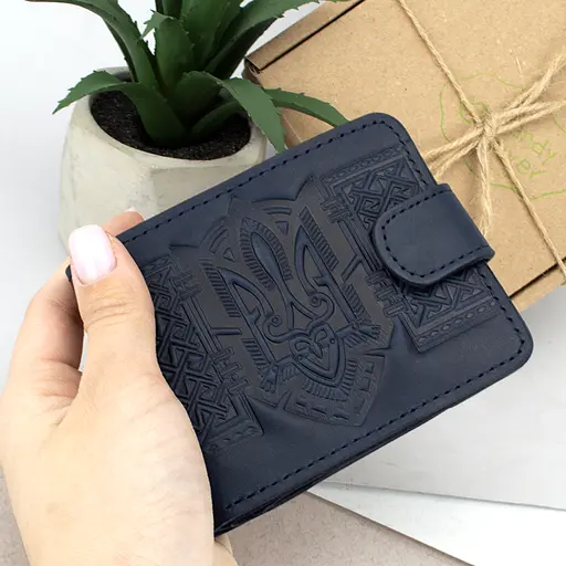 Кошелек мужской кожаный Handycover HC0041 синий с гербом Украины - фото 8