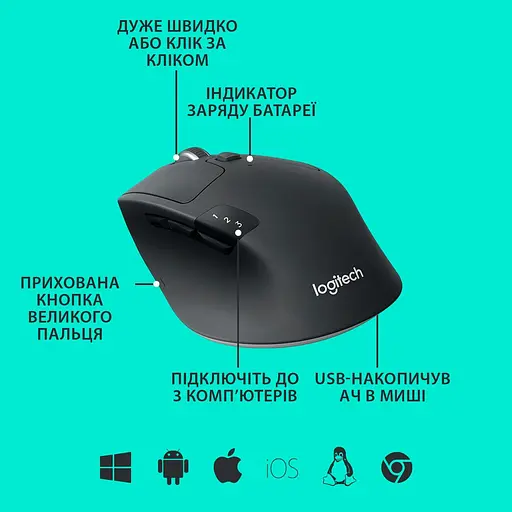 Беспроводная мышь Logitech M720 Triathlon Wireless/Bluetooth (910-004791) - фото 6