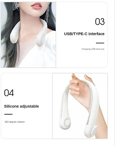 Мини-портативный шейный вентилятор 1500 мАч 3 скорости для летних видов спорта - фото 4