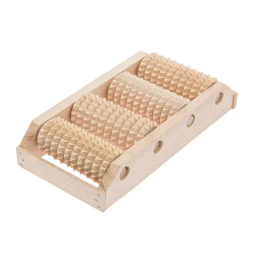 Масажер для ніг дерев'яний зубчастий на 4 ролики для однієї ноги 25х12.5х5 см, Woodly 84981 - фото 1