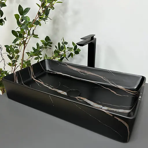 Умивальник VBI Triest black stone matt накладний VBI-012703, Чорний матовий - фото 2