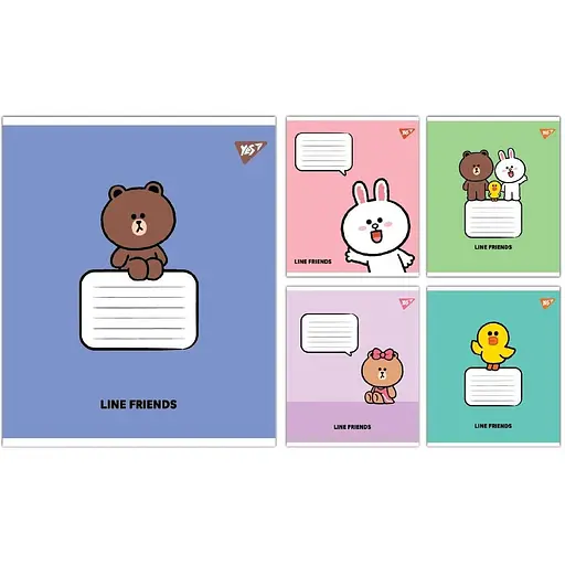 Зошит учнівський "Line Friends Stylish" Yes 767647 12 аркушів 1 шт. в асортименті - фото 1