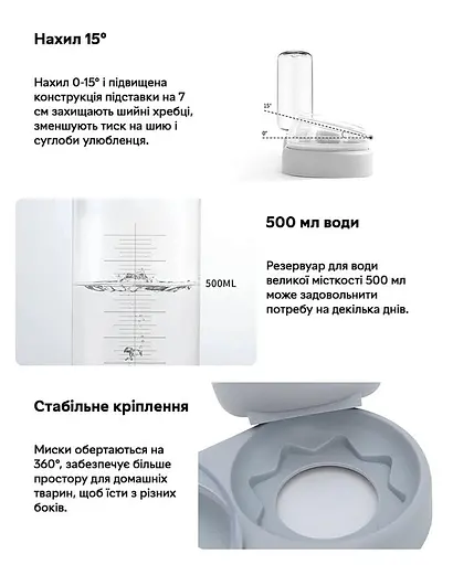 Подвійна миска для тварин Semi Animal Bowl Light Green з автоматичною напувалкою 500 мл - фото 6