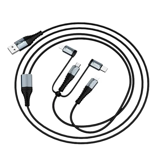 Кабель Hoco X38 Cool 4-in-1, 2Lightning/Micro USB/Type-C - комбо 4 в 1 чорний