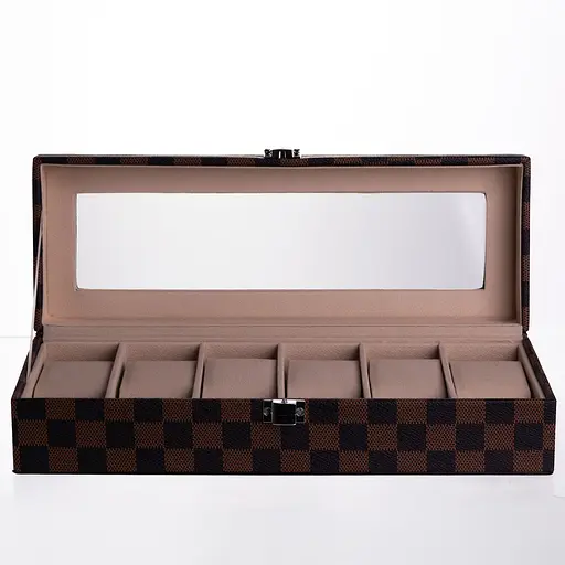 Скринька для годинника з екошкіри 6 відсіків 31×11×7.5 см кейс органайзер для наручного годинника Коричневий Yiwu HP-5-14S - фото 1