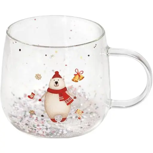 Чашка новогодняя Olens 8030-302-1 Новогодняя диковинка с двойным дном 300 мл Прозрачная - фото 1