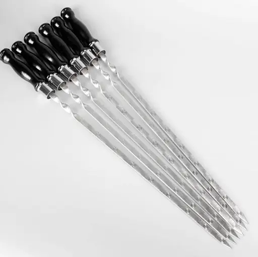 Универсальная шампура с деревянными лакированными ручками 6 шт. из нержавеющей стали Черные - фото 2