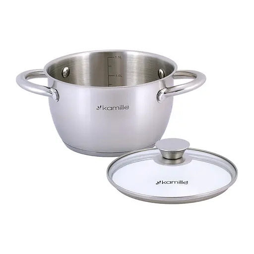 Кастрюля 1.5 л из нержавеющей стали с крышкой и полыми ручками для индукции и газа KM-4900, Kamille Серый 87478 - фото 9
