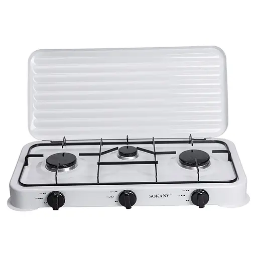 Настольная газовая плита Sokany SK-6003W 3 конфорки 5.5 кВт мини под баллонный газ Белый 