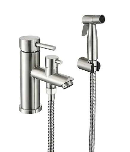 Змішувач для умивальника з гігієнічним душем Zerix SUS-001-SH ZX5616, Нержавіюча сталь - фото 1