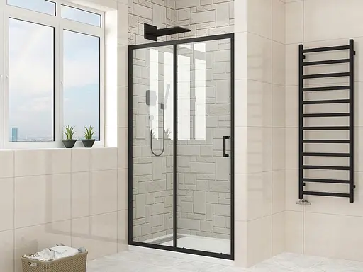 Дверь в нишу Mixxus Premium Diverse SD01-100x185-TR Black прозрачное стекло 5 мм MI6876, универсальная, прозрачная, черный матовый - фото 4