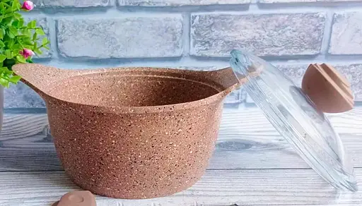 Каструля зі скляною кришкою O.M.S. Collection 3120 з гранітним покриттям 26 см 5.6 л Коричневий (Туреччина) - фото 2