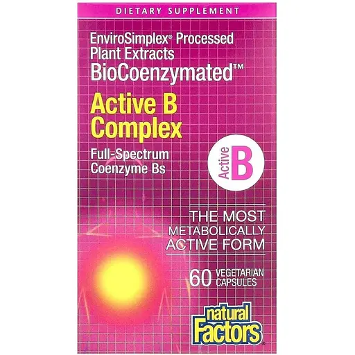 Комплекс вітамінів групи B Natural Factors BioCoenzymated Active B Complex, 60 вегакапсул для нервової системи